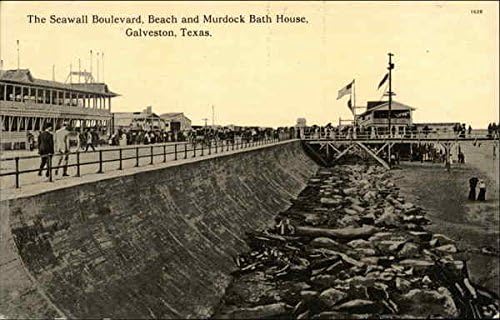 Bulevar Seawall, Kuća za kupanje plaže i Murdock Galveston, Texas TX Originalna antička razglednica