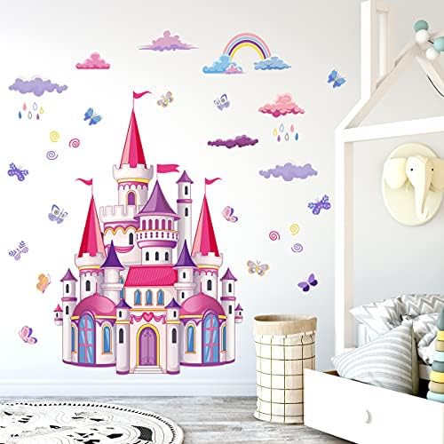 Crtani dvorac zidne naljepnice Rainbow Cloud leptir zidne naljepnice za djevojčice spavaće sobe Dječja soba dekor sobe