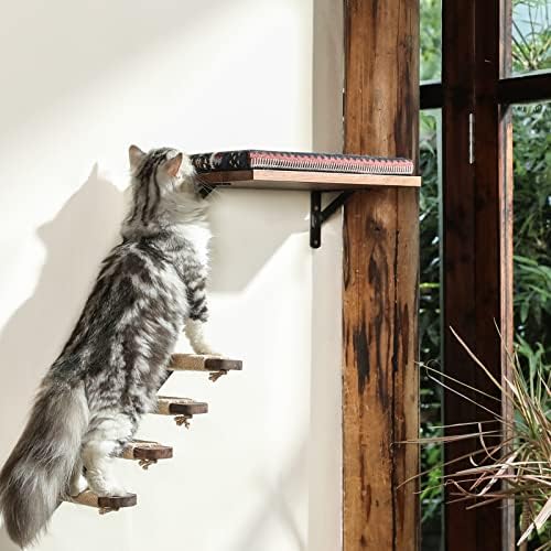 Plutajuća zidna polica od umjetnog janjećeg tepiha za mačke, viseće police od punog gumenog drveta debljine 0,79 inča, 15,7 inča 10