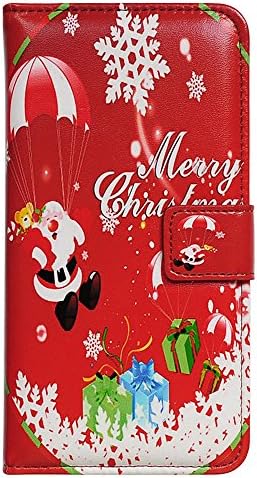 Torbica za telefon od crvene kože s božićnim uzorkom, torbica za novčanik s pretincem za kartice, stalak za telefon od crvene kože