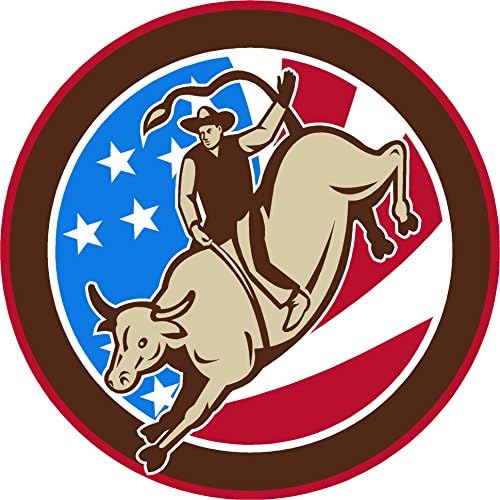 Oval USA Rodeo Bull Vožnja lijevo 4x4 inča naljepnica naljepnica Die Cut Vinil - napravljen i otpremljen u SAD -u