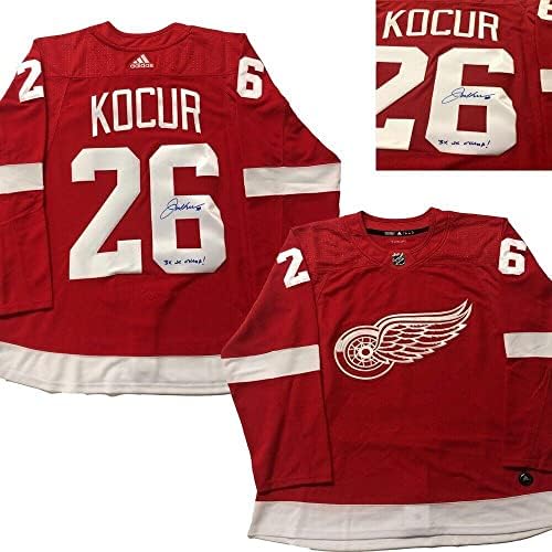 Joe Kocur potpisao i upisano Detroit Red Wings Red Adidas Pro Jersey -3X SC šampion - Autografirani NHL dresovi