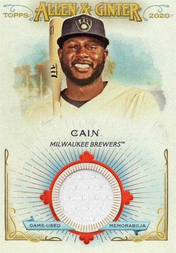 Lorenzo Cain Player nosio Jersey Patch Baseball Card 2020 Topps Topps Allen & Ginter fsrblc White - MLB igra korišteni dresovi