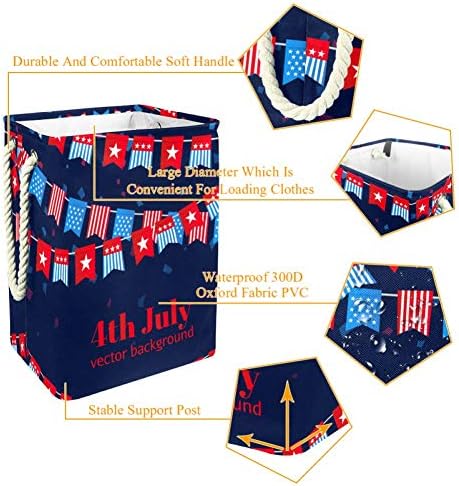 Sklopiva torba za rublje u SAD-u, 4. srpnja, visoka sklopiva kanta za rublje s ručkama, sklopive košare za odlaganje odjeće i igračaka
