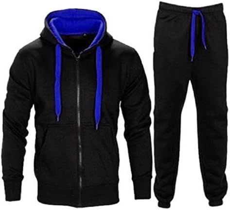 Novi muški kontrastni kontcord fleece zip up kapuljača Gornji dno jogsuit set tracksuit