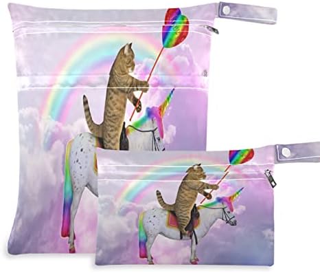 ZZXXB CAT Unicorn Rainbow Vodootporna mokarna vrećica za višekratnu upotrebu pelena mokra suha torba s džepom s patentnim zatvaračem
