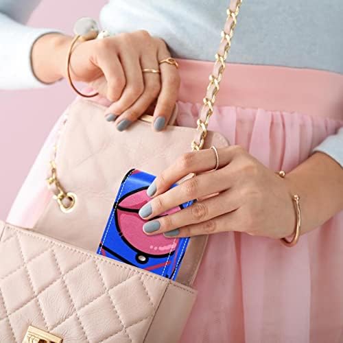 Futrola za ruž za usne s ogledalom slatka prijenosna Kozmetička torbica za usne, crtani ružičasti plavi Moderni uzorak