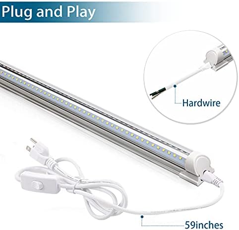 LED svjetlo za trgovinu, 8ft 72vt 9000lm 5000k, dnevno bijelo, u obliku oblika, prozirni poklopac, velika snaga, plug-in svjetla za