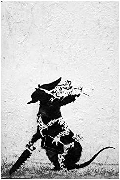 ALONLINE ART - Štakor s dolarima očiju i jigsaw by Banksy | Srebrno uokvirena slika ispisana na pamučnom platnu, pričvršćenom