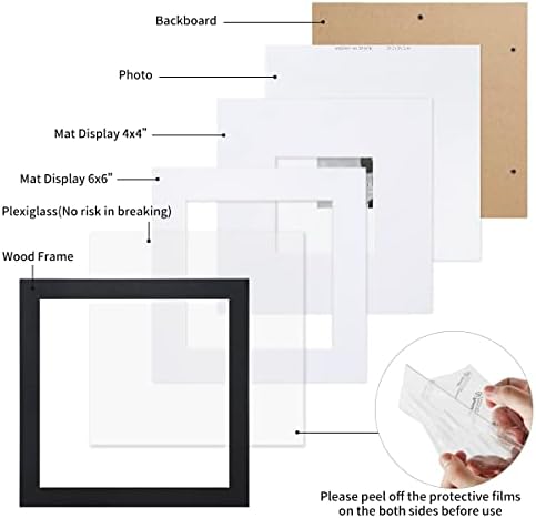 Umical 8x8 okviri za slike Skup 2 zaslona 6x6 ili 4x4 slike s prostirkom ili 8x8 slika bez mat kvadratnog drveta crnih okvira za fotografije