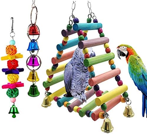 Jpgdn 3pcs ptičje igračke viseće zvono drveni most trokut viseća viseća papagaj za žvakanje za male papuhate kockatiels conare macaws