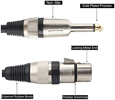 Tisino ženka XLR do 1/4 Ts Mono Jack Neuravnoteženi kabel mikrofona Mic kabel za dinamički mikrofon - 6,6 ft/2 metra