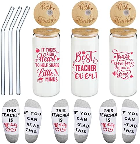 Tanlade 6 PCS Nastavnik Uvažavanje Pokloni Uključuju učitelje staklene šalice s poklopcem i staklene slame učitelj učitelj učitelj