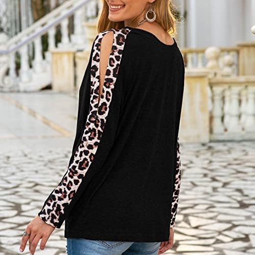 Zdfer žene okrugli vrat leopard tiskani vrhovi ležerno s ramena dugi rukavi majice tunika pulover majice bluza bluza