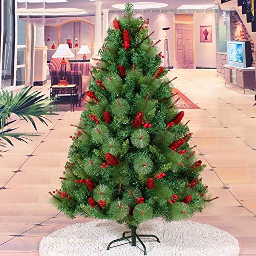 5ft Unlonit Umjetno božićno drvce, vrhunski stablo smreke s borovim konusima, crvene bobice, sklopivi metalni postolje, jednostavno