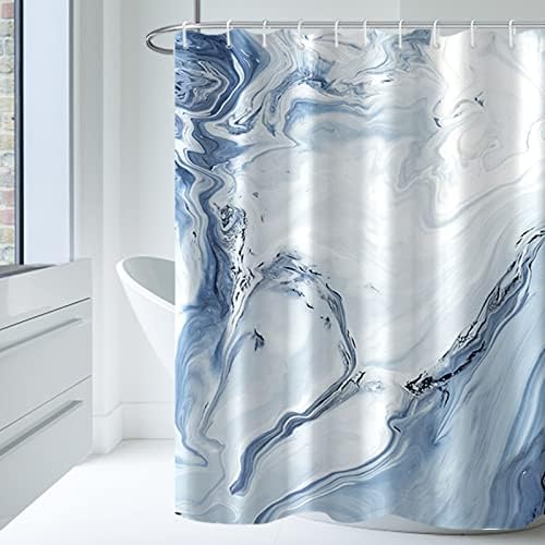 Mirrorang plavi mramorni vodootporna tkanina zavjesa za tuširanje za kupaonicu luksuzno pranje s 12 kuka, 72x72 inča