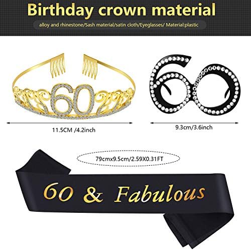 Kathfly 60. rođendan zlatna tiara blistavi rođendanska kruna i kristal, naočale kristalnih okvira 60. rođendanski dodatak za 60. rođendanski
