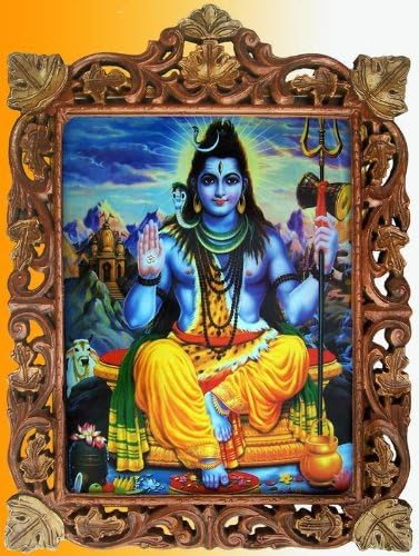 Hinduistički bog Lord Shiva dajući blagoslov plakate slika u okviru drvenih zanata, umjetničkih zanata i rukotvorina