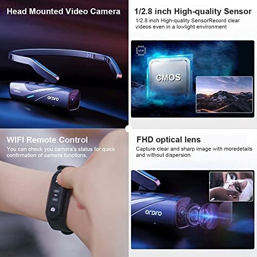 Ordro ep8 4K kamkorder 60fps vlog Hands besplatno nosive kamere, video kamera postavljena glavom, Wi-Fi kontrola aplikacija, automatsko