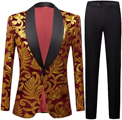 Šljokica Velvet serija muški šal, cvjetni šljokice kraljevsko vino crveni baršun vitki fit blazer pozornica pjevačka jakna