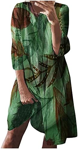Nokmopo maxi haljina za žene ležerno udobno okrugli vrat/listni otisak dugih rukava