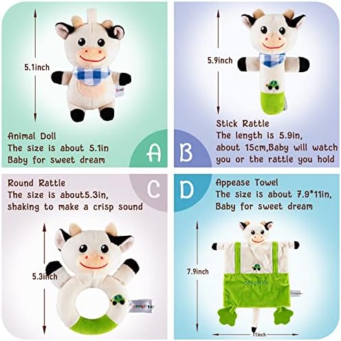 Plišane igračke za bebe, 4 PCS dojenčad plišana punjena amortizalska zveckalica, mekana muka za ručnike za ručnike rani obrazovni razvoj
