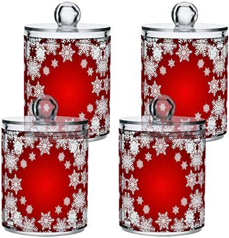 Alaza 2 Pack Qtip držač za dozator božićne bijele snježne pahulje na crvenoj kupaonici Organizatore kanistera za pamučne kuglice/brise/jastučiće/flos,