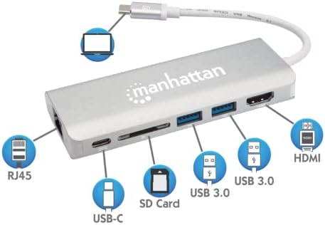 Manhattan Superspeed USB-C Multiport adapter USB u HDMI, dva USB 3.0 A priključka, USB-C priključak za dostavu napajanja, Gigabit RJ45