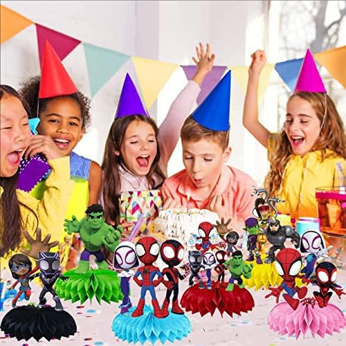 6pcs rođendanski ukrasi za Spidea i njegove nevjerojatne prijatelje, središnji dijelovi saća za rođendanske zabave, pribor za dječake