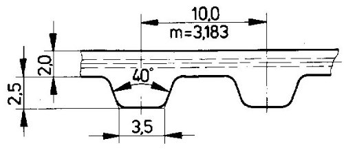Ametric 10.340.25 metrički poliuretanski razvodni remen, čelični kabeli, 10 mm nagib, profil zuba T10, dugačak 340 mm, širok 25 mm,