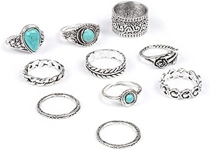 Žene zvone modno srebrni kamen Boemsko slaganje odgovarajućih prstenova 10 pcs Vintage zglobovi prstiju za žene nakit obećanje prsten