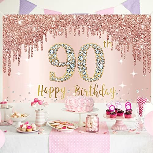 Sretan rođendan 90. Rođendan banner pozadinski nakit za žene ružičasto zlato pribor za natpise za 90. rođendan ružičasti poster za