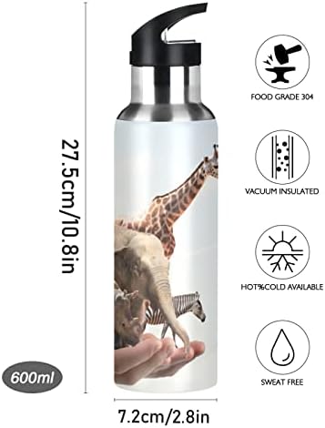 Umiriko Giraffe Elephant zebra Rhinoceros jelena jelena boca s bocama s bocama sa slamnim poklopcem 20 oz za dječake dječake, vakuum