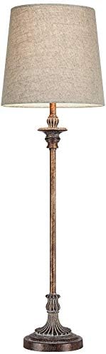 31,5 inča visoka, tradicionalna francuska seoska stolna svjetiljka, set od 2 preplanule smeđe lanene tkanine s rebrastim sjenilom,