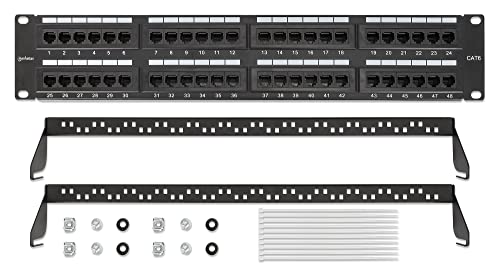 Manhattan 48 -portska zakrpa Panel CAT -6 - 2U UL na popisu - Rackmount zidni nosač - Barka za upravljanje kablovima - Hardver za postavljanje