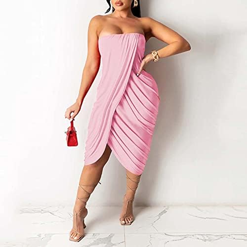 Ženska valovita ljetna seksi haljina s jednom riječju na prsima umotana u Nabrane Ženske elegantne haljine srednje duljine za žene