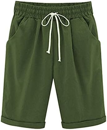ženske Ležerne lanene kratke hlače, udobne kratke hlače s elastičnim pojasom S vezicama i džepom, ljetne kratke hlače za plažu, Ležerne