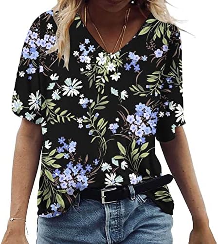 Košulja dame kratki rukav 2023 pamuk v cvijet cvijeta grafički salon labave fit Prevelidizirana bluza majica za tinejdžerke