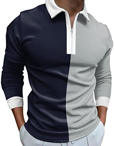 Muške polo majice za muške polo majice Zip up vrat, jesen zima u boji dugih rukava patchwork golf vrhovi mišića mišića casual dizajnerska