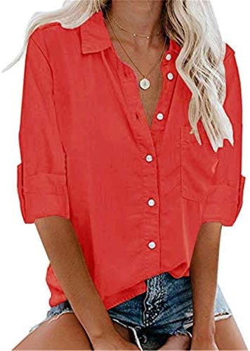Adongnywell žene košulje s kratkim rukavima V gumb za ogrlicu dolje košulja s džepovima s bluzama bluza tunika