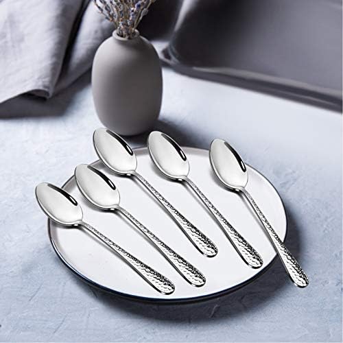 E -FAR žličice od nehrđajućeg čelika set od 12, moderne čekiće srebrnog pribora za deserte za kuću, kuhinju, restoran, okrugli rub