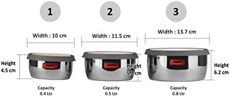 Set nepropusnih spremnika za skladištenje hrane od nehrđajućeg čelika od 3 komada