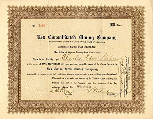 Rex Consolidated Mining Co. - Potvrda o razmjeni