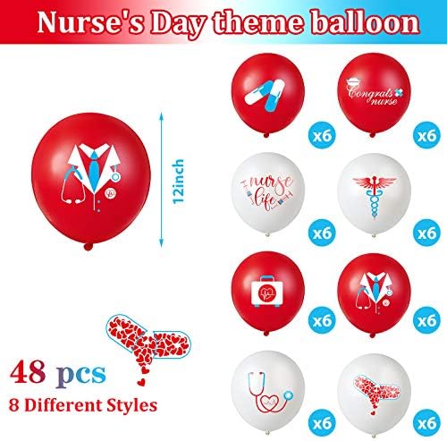 48 komada balona za medicinske sestre 12-inčni crveni i bijeli lateks baloni za medicinske sestre maturalni ukrasi za sestrinske zabave