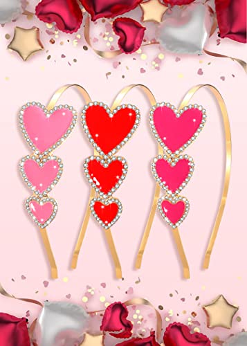 3pcs Headband za Valentinovo pjenušava rhinestone emajl trake za kosu u obliku srca slatka trostruka Ljubav Srce Pribor za kosu