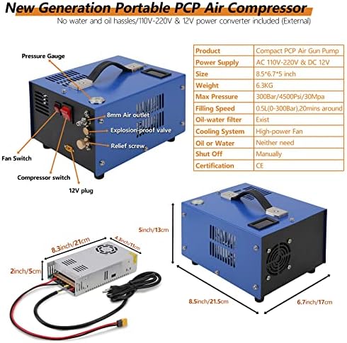 PCP zračni kompresor prijenosni 4500PSI/300BAR za paintball tenk PCP puška i zračna pumpa napajana 12V DC ili 110V AC s pretvaračem