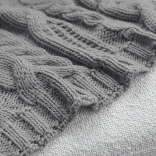 Amélie kućni kabel siva pletena deke mekane ugodne i prozračne šuplje pletene deke za ljetne cvrkutne vune Farmhouse pleteni za kauč