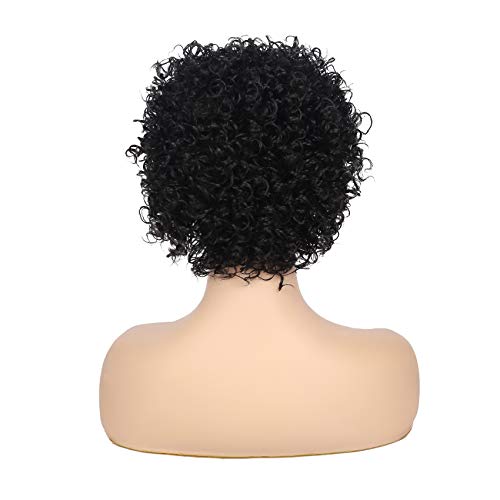 Šik kratka afro kovrčava perika za Crnu žensku kosu, kovrčave Pune Perike sa šiškama, Sintetičke perike otporne na toplinu, vrhunske