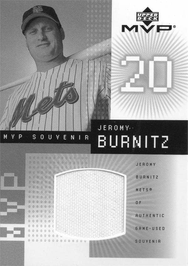 Jeromy Burnitz igrač istrošen Jersey Patch Baseball Card 2002 Gornja paluba MVP JJB - MLB igra korištena dresova