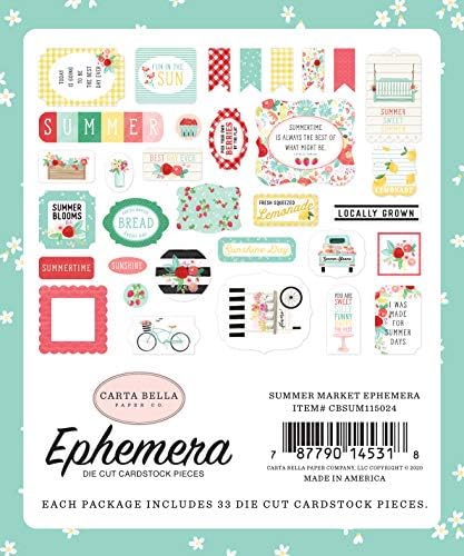 Carta Bella Paper Company Emmer Market Ephemera, crvena, ružičasta, zelena, žuta, crna, teal